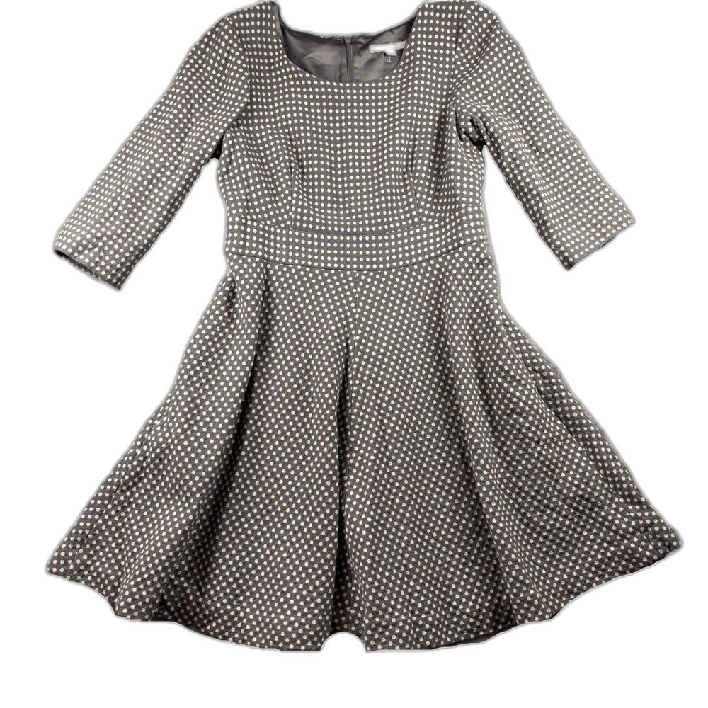 Boden Women Kate Dress Wool Pockets Skater Fit Flare Polka Dot Gray Size 10 M170